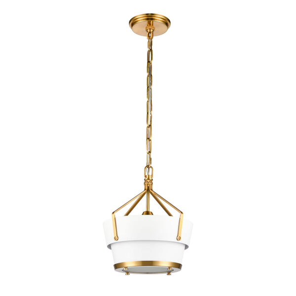 Marin Matte White and Satin Brass 11-Inch One-Light Pendant, image 2