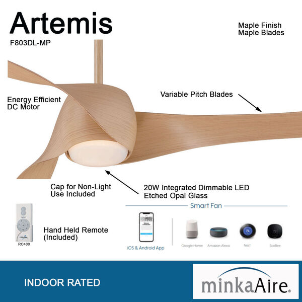 Artemis Maple 58-Inch LED Smart Ceiling Fan, image 3