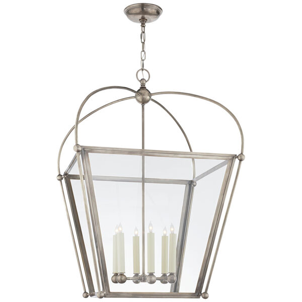 Riverside Large Square Lantern in Antique Nickel with Clear Glass by Chapman and Myers, image 1