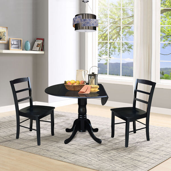 Black 42-Inch Dual Drop Leaf Table with Two Ladder Back Dining Chair, Three-Piece, image 4