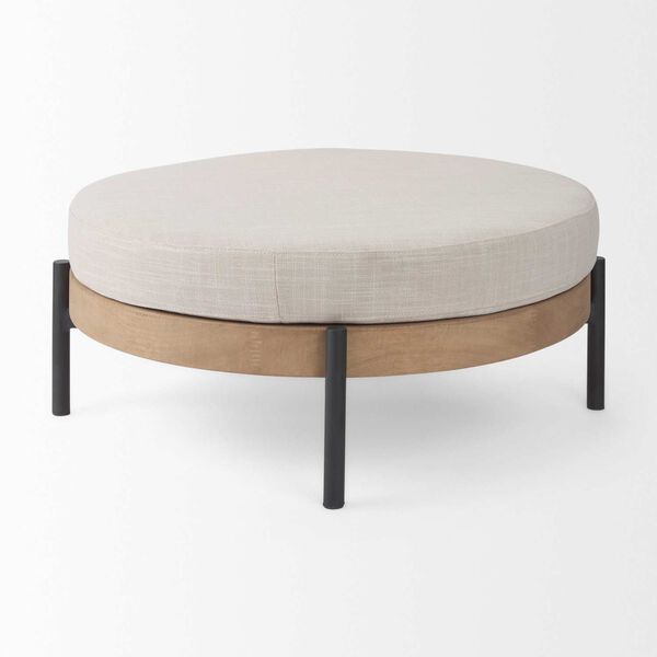 Colburne Beige and Black Wood Round Ottoman, image 3