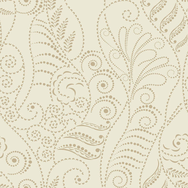 Candice Olson Breathless Modern Fern Antique Gold on Cream, Beige and Metallics Wallpaper - SAMPLE SWATCH ONLY, image 1