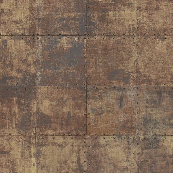 Metallic Gold and Brown Steel Tile Wallpaper - SAMPLE SWATCH ONLY, image 1
