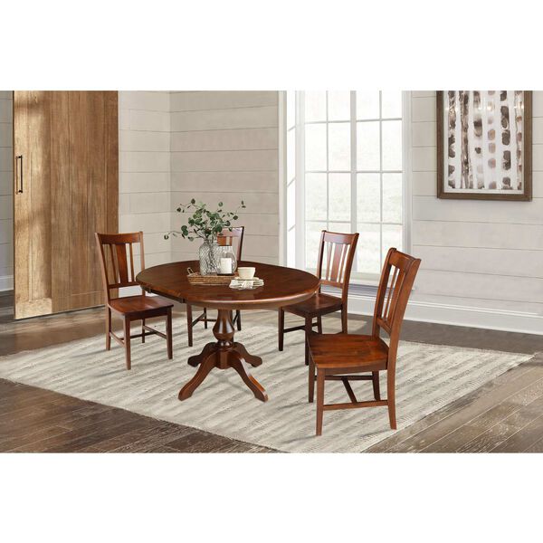 Espresso Round Dining Table with 12-Inch Leaf and Chairs, 5-Piece, image 2