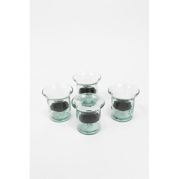 Recycled Glass Mini Votive Cylinder with Rustic Insert, Set of 4, image 1