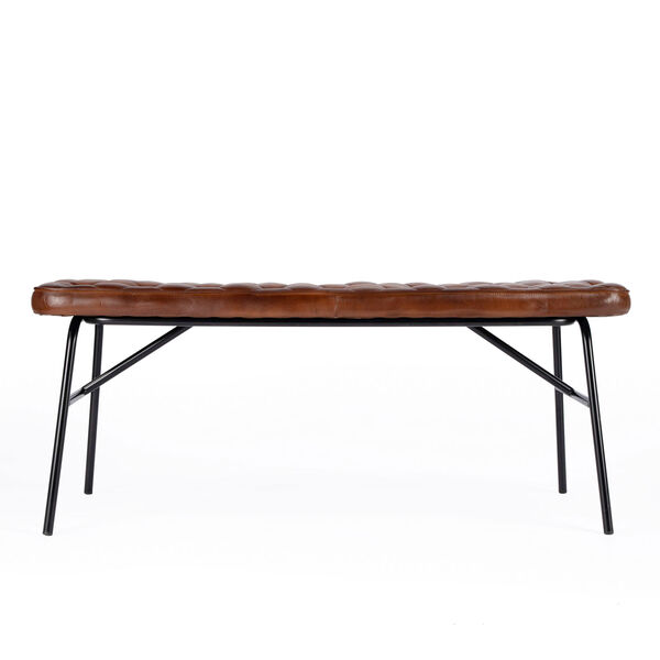 Austin Brown and Black Leather Button Tufted Bench, image 4