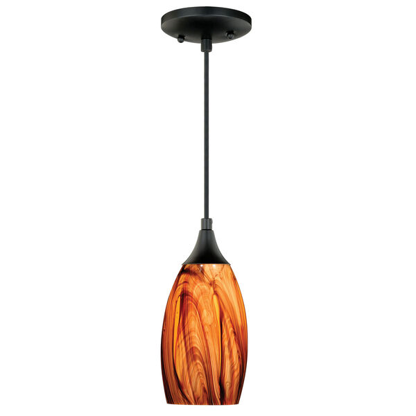 Milano Oil Rubbed Bronze One-Light Mini Pendant with Smoky Fire Glass, image 1