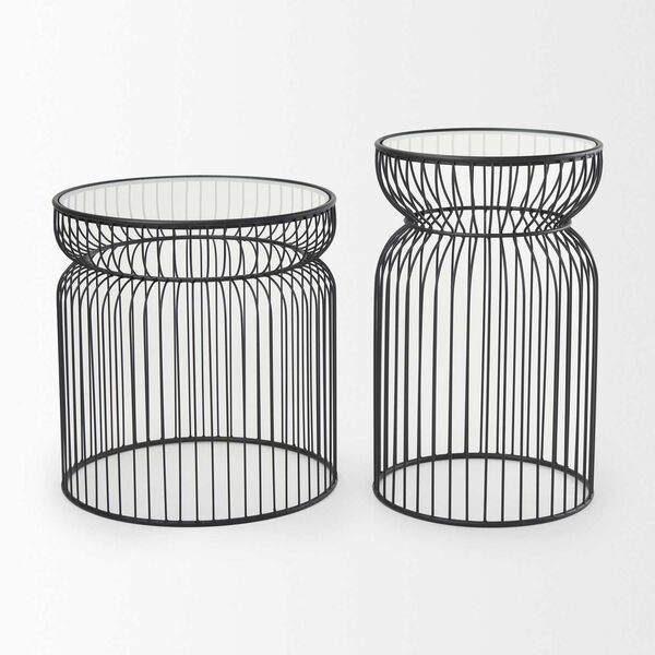 Shani Round Black Metal With Glass Accent Tables, (Set of Two), image 2