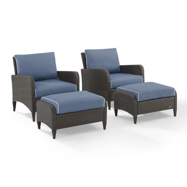 Kiawah Blue Brown Four-Piece Outdoor Wicker Chat Set, image 3