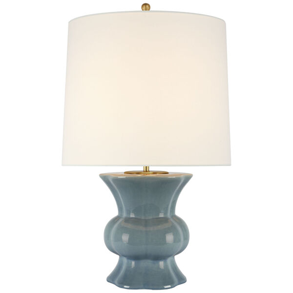 Lavinia Medium Table Lamp in Polar Blue Crackle with Linen Shade by AERIN, image 1