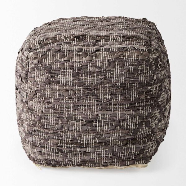 Falguni Gray Leather and Cotton Patterned Pouf, image 2