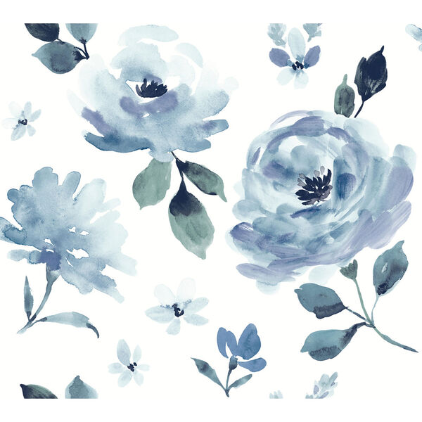 Watercolor Bloom Blue Peel and Stick Wallpaper, image 2