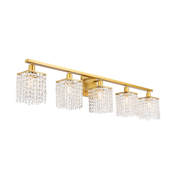 Phineas Brass Five-Light Bath Vanity with Clear Crystals, image 6