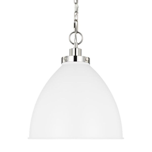 Wellfleet Matte White and Silver 16-Inch One-Light Pendant, image 4