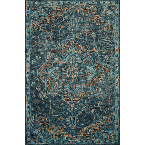 Victoria Teal with Multicolor Rectangle: 5 Ft. x 7 Ft. 6 In. Rug, image 1