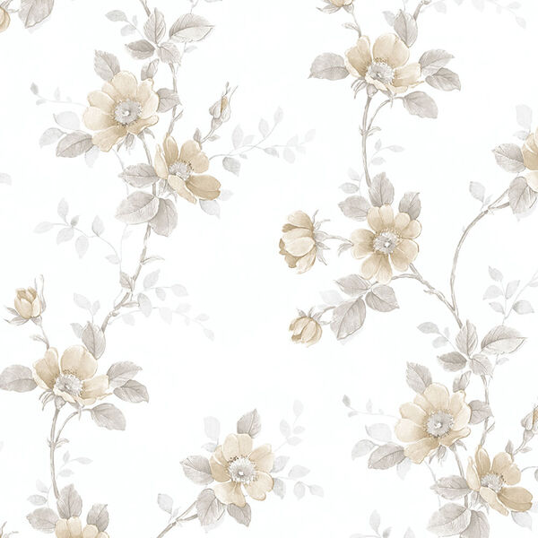 Poppy Beige and Grey Floral Wallpaper, image 1