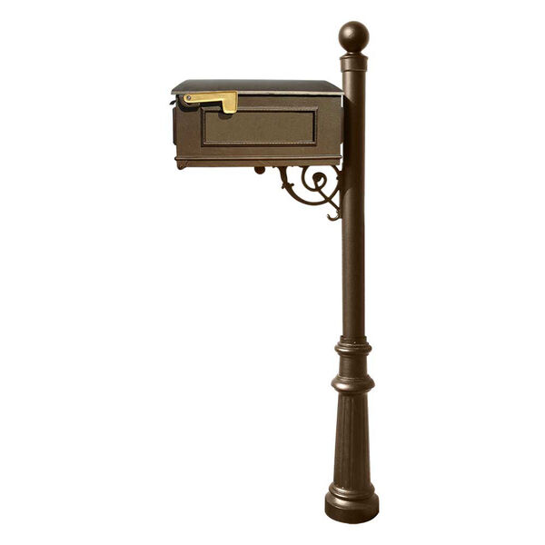 Lewiston Bronze Mailbox with Post, Fluted Base and Ball Finial, image 1
