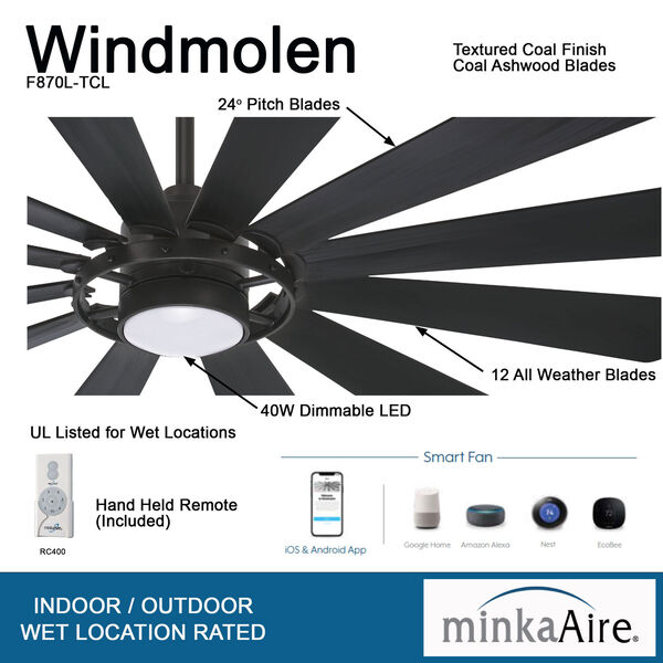 Windmolen Textured Coal 65-Inch LED Smart Ceiling Fan, image 5