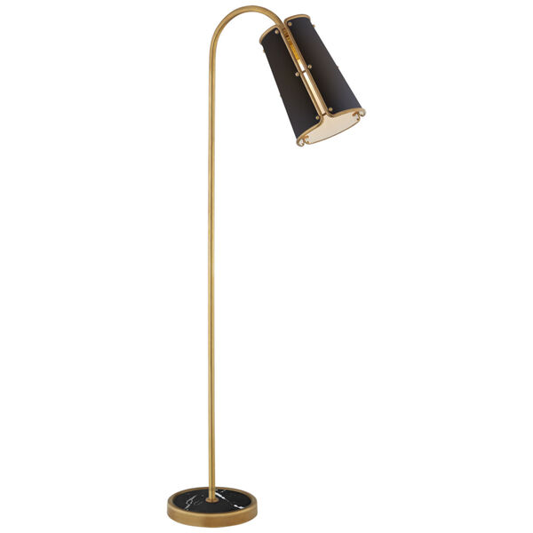 Hastings Medium Floor Lamp in Hand-Rubbed Antique Brass with Black Shade by Carrier and Company, image 1