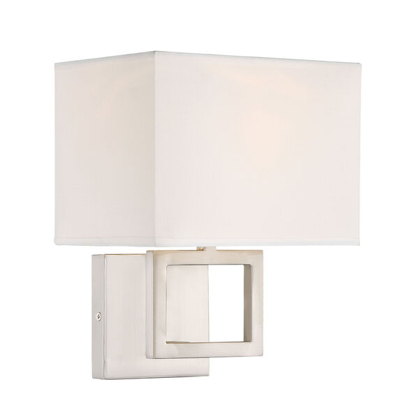 Uptown Brushed Nickel One-Light Wall Sconce with Square White Fabric Shade, image 2