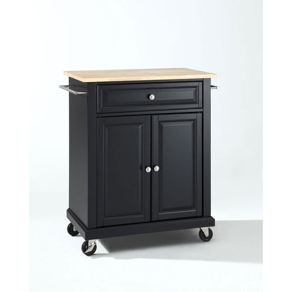 Afton Natural Wood Top Portable Kitchen Cart/Island in Black Finish, image 1