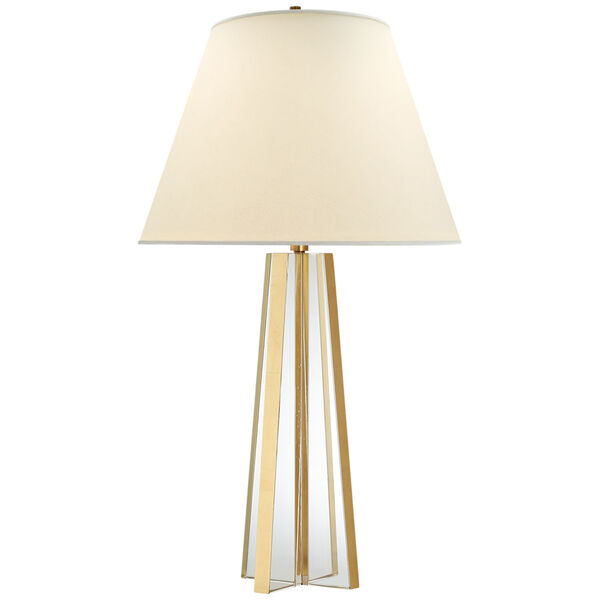 Lila Table Lamp in Crystal and Gild with Natural Percale Shade by Alexa Hampton, image 1