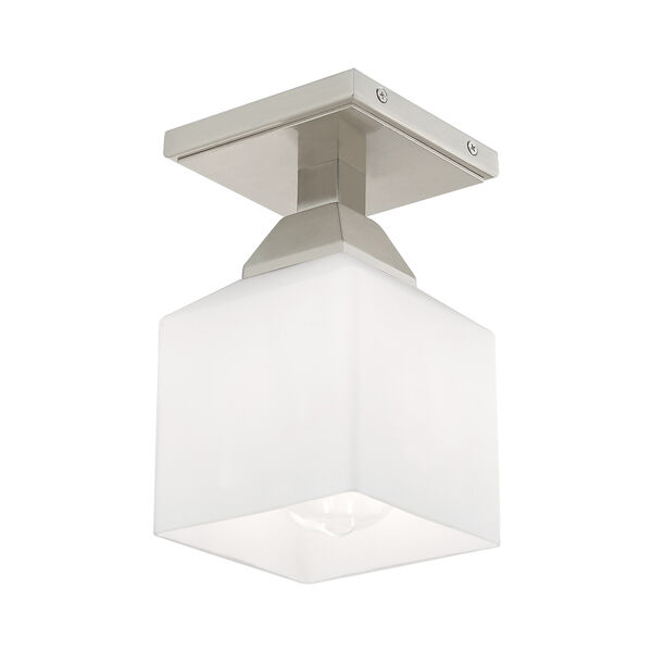 Aragon Brushed Nickel 5-Inch One-Light Ceiling Mount with Hand Blown Satin Opal White Glass, image 3