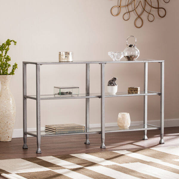 Jaymes Silver Metal and Glass 3-Tier Console Table, image 1