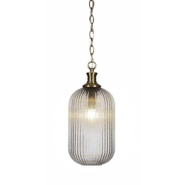 Carina New Age Brass Eight-Inch One-Light Chain Hung Mini Pendant with Micro Bubble Ribbed Glass Shade, image 1