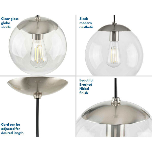 P500310-009: Atwell Brushed Nickel One-Light Pendant with Clear Glass, image 3
