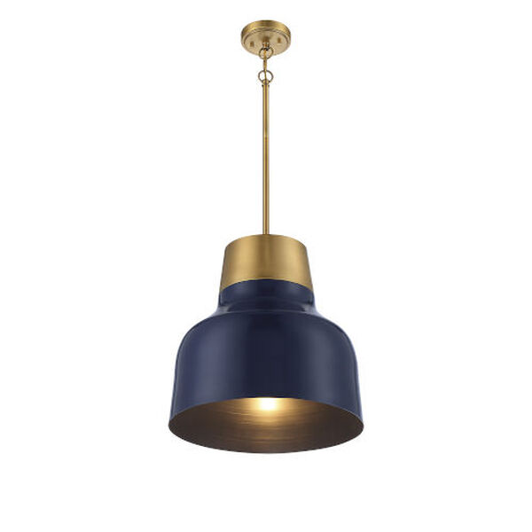 Chelsea Navy Blue and Natural Brass 17-Inch One-Light Pendant, image 4