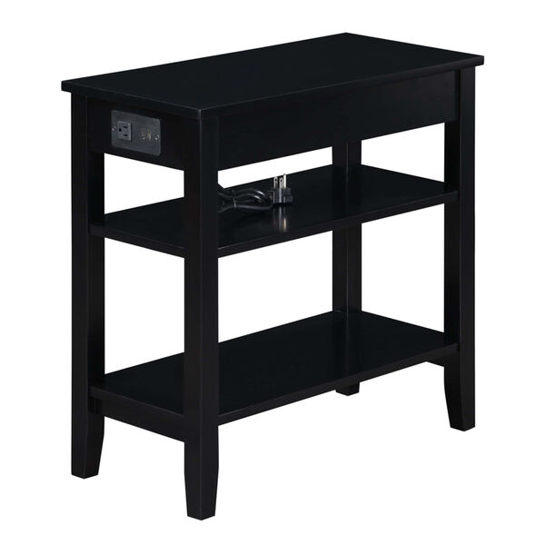 Black American Heritage One Drawer Chairside End Table with Charging Station and Shelves, image 4