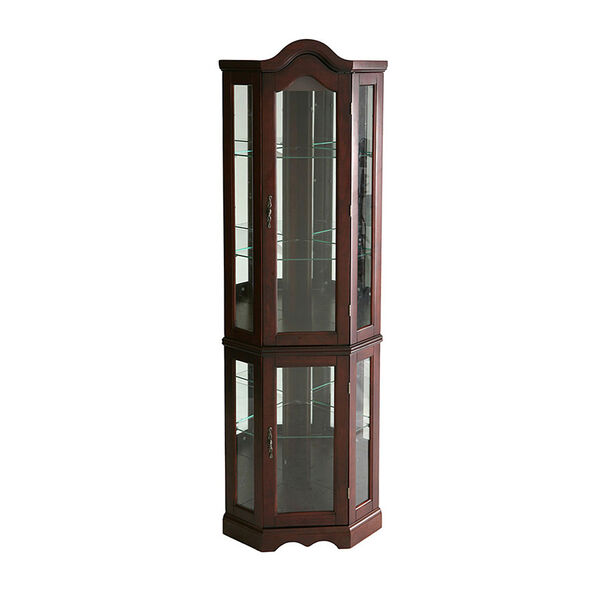 Mahogany Lighted Corner Curio Cabinet, image 3