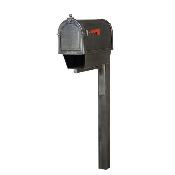 Berkshire Curbside Swedish Silver Mailbox with Newspaper Tube, Locking Insert and Wellington Mailbox Post, image 2