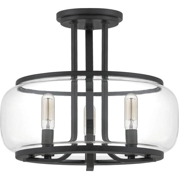 Pruitt Matte Black 14-Inch Three-Light Semi-Flush Mount with Clear Glass, image 2