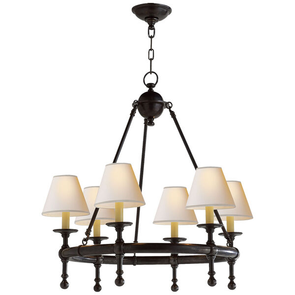 Classic Small Ring Chandelier in Bronze with Natural Paper Shades by Chapman and Myers, image 1