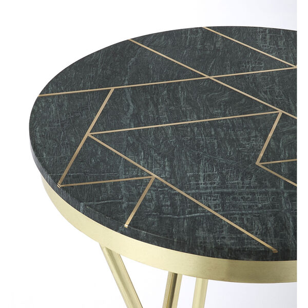 Haven Green Marble and Brass Accent Table, image 2