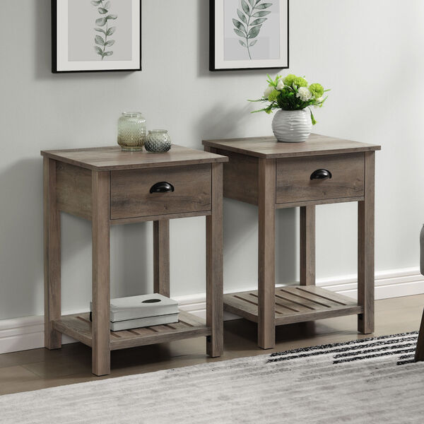 Gray Wash Single Drawer Side Table, Set of Two, image 1