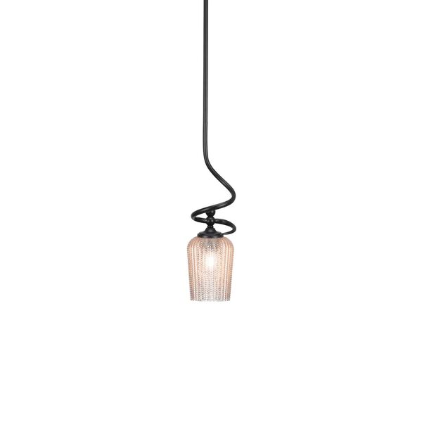 Capri Matte Black One-Light Mini Pendant with Silver Textured Glass, image 1