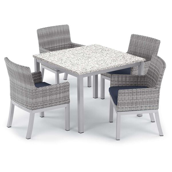 Travira and Argento Ash Midnight Blue Five-Piece Outdoor Dining Table and Armchair Set, image 1