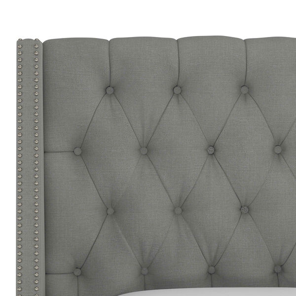 Twin Linen Gray 45-Inch Nail Button Tufted Wingback Headboard, image 4