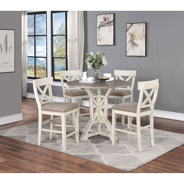 Bar Harbor II White and Brownish Gray Round Counter Height Dining Table, image 6