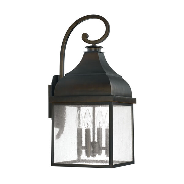 Westridge Old Bronze Four-Light Outdoor Wall Lantern with Antique Glass, image 1