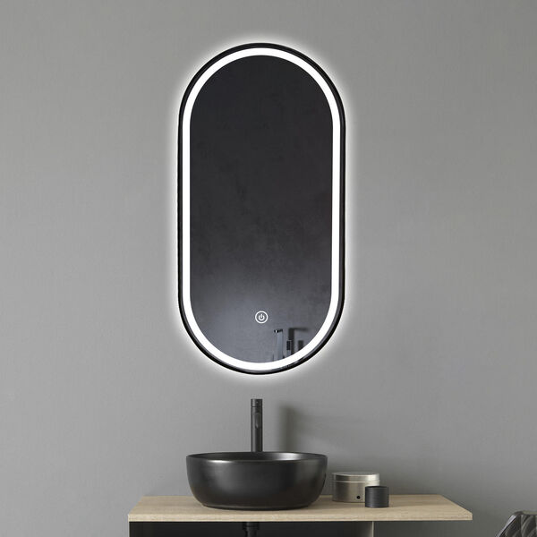 Khristy Black 24 x 40-Inch Framed Oval LED Bathroom Mirror, image 5