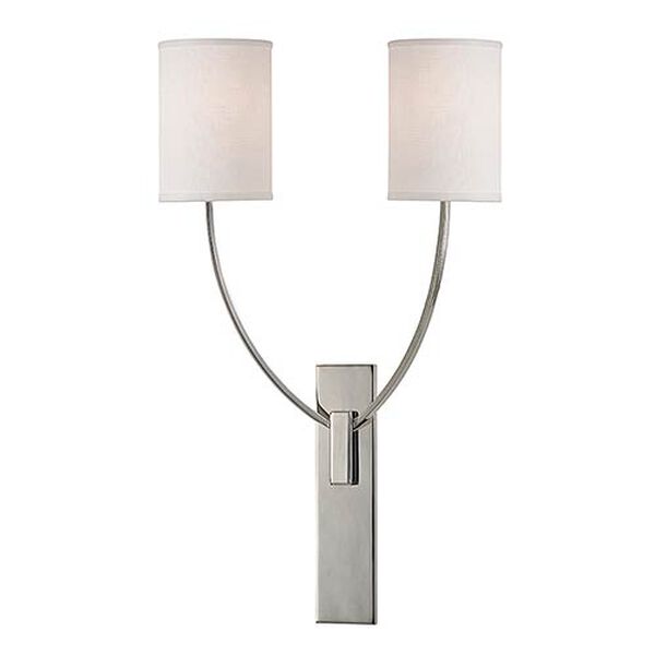 Myles Polished Nickel Two-Light Wall Sconce with Linen Shade, image 1