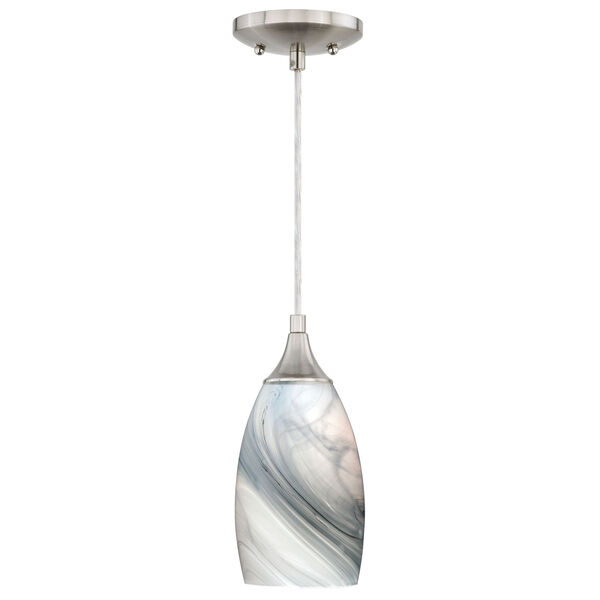 Milano Satin Nickel One-Light Mini Pendant with Marble Swirl Glass, image 1