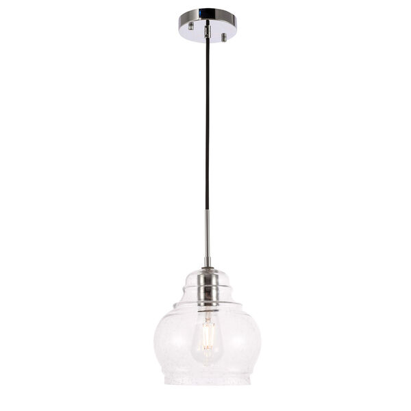 Pierce Chrome Eight-Inch One-Light Mini Pendant with Clear Seeded Glass, image 1