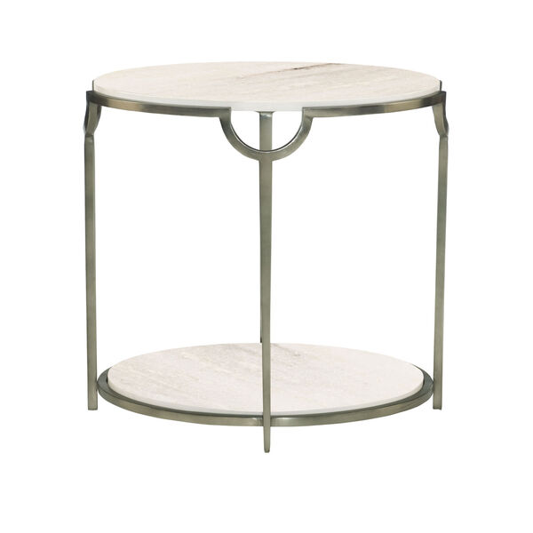 Freestanding Occasional Oxidized Nickel and Carrara Marble Morello Oval Metal End Table, image 2