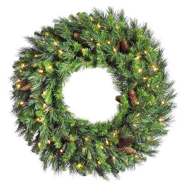 Green Cheyenne Pine 30-Inch Wreath with 100 Warm White LED Lights, image 1