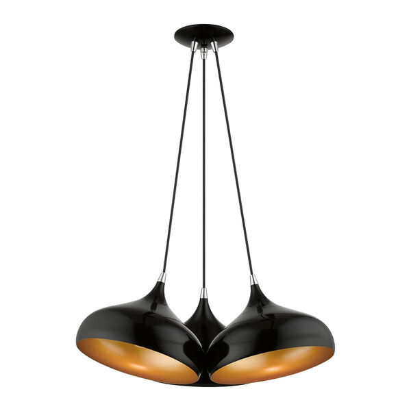 Amador Shiny Black with Polished Chrome Accents Three-Light Cluster Pendant, image 4